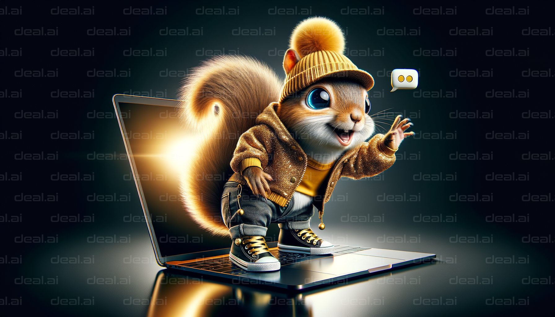 Hip Squirrel on Laptop Chatting Emoji