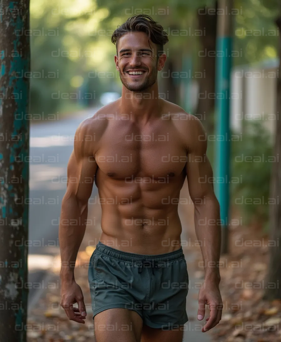 Smiling Man Walking in the Park