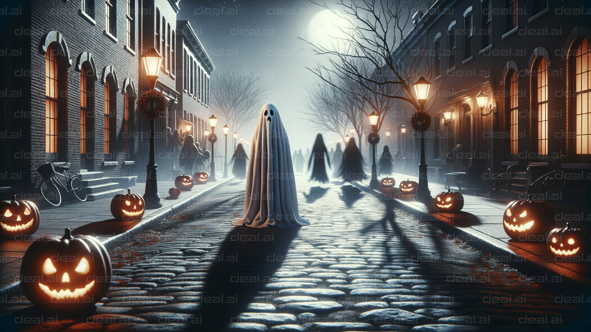 Ghostly Halloween Street Scene