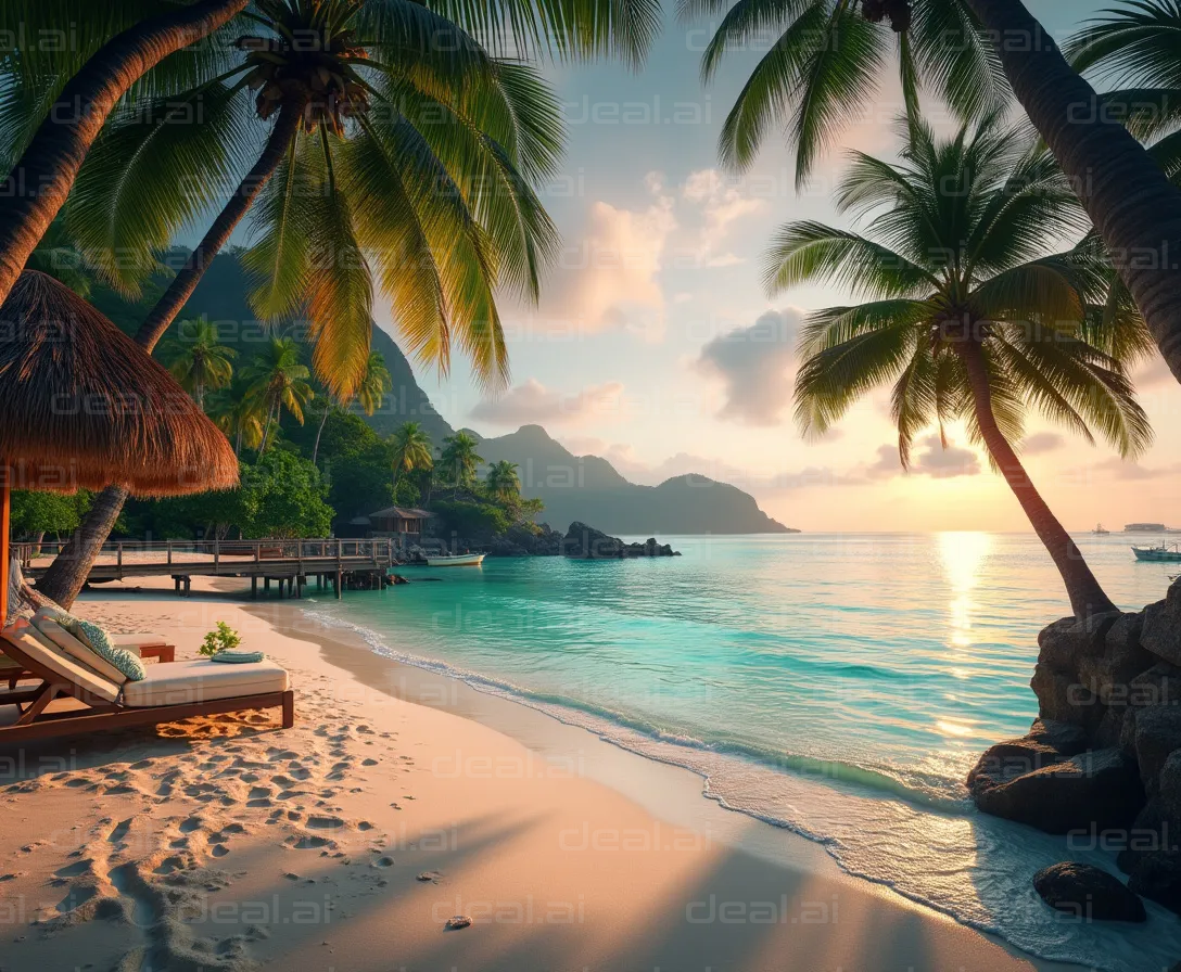 "Tropical Beach Paradise at Sunset"