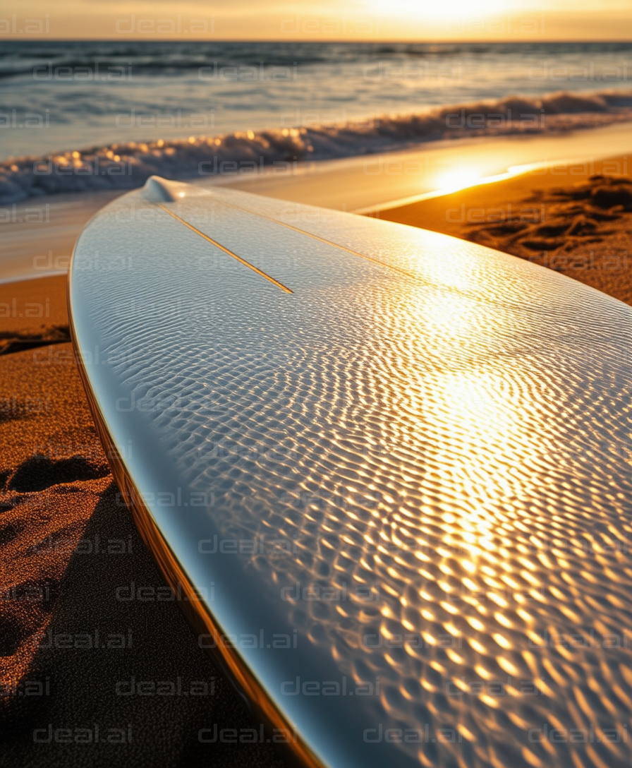 Surfboard at Sunset on the Beach