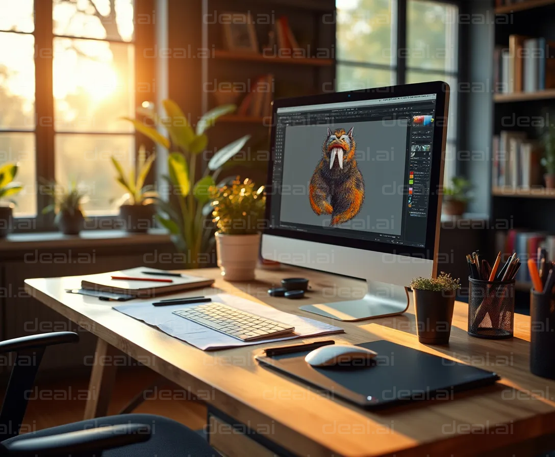 Digital Art Workspace at Sunrise