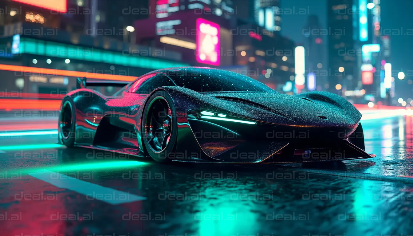 Sleek Supercar in Neon-Cityscape