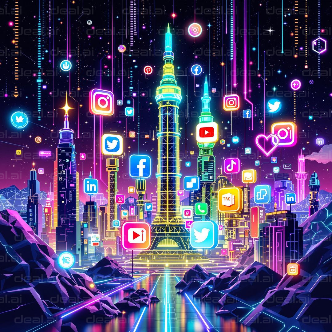 "Neon Social Media Metropolis"