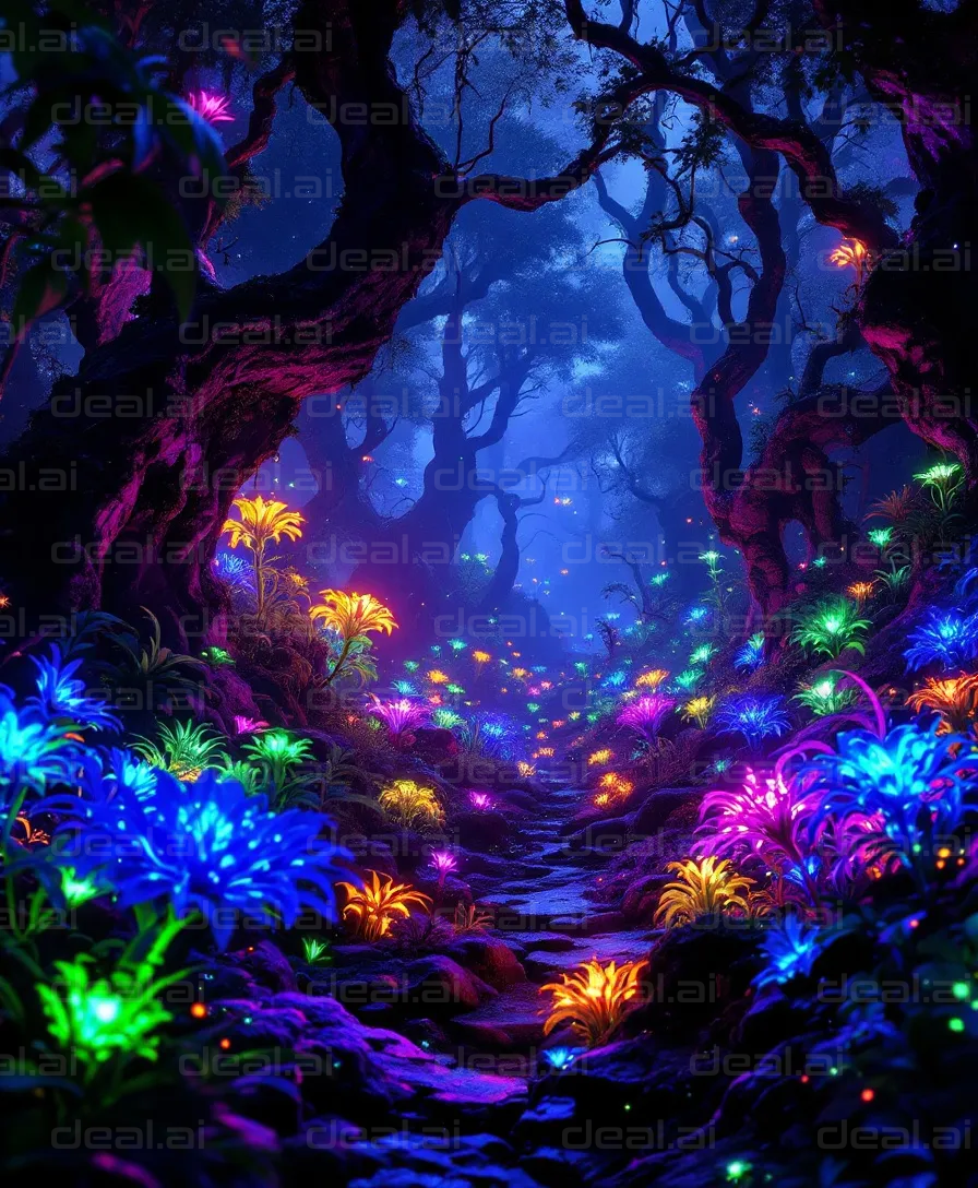 Enchanted Neon Forest Pathway