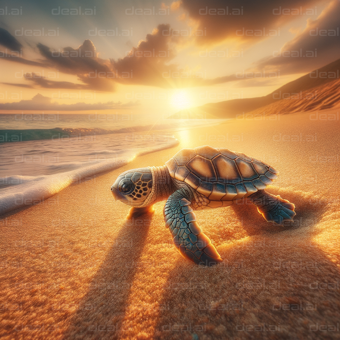 "Turtle's Journey at Sunrise"
