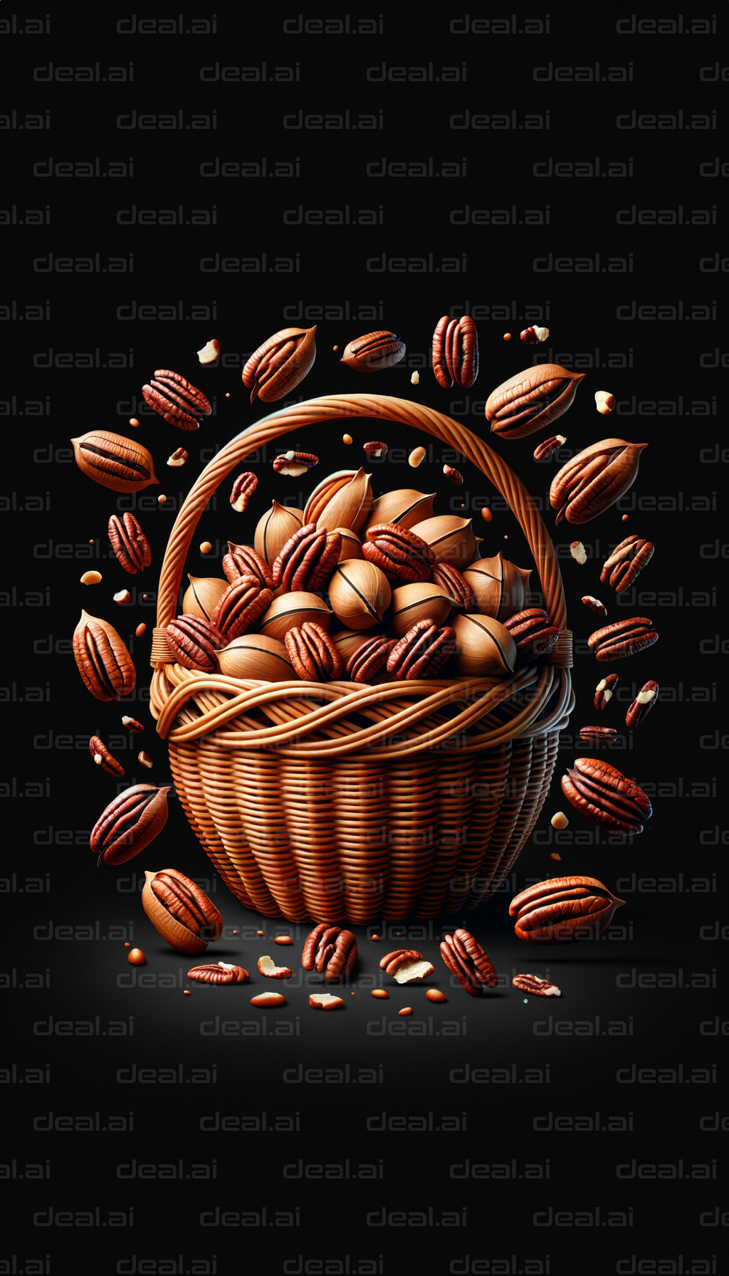 Basket of Pecans in Mid-Air Motion