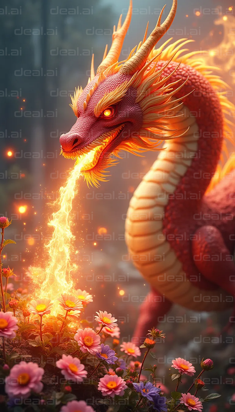 "Dragon Breathing Fire on Wildflowers"