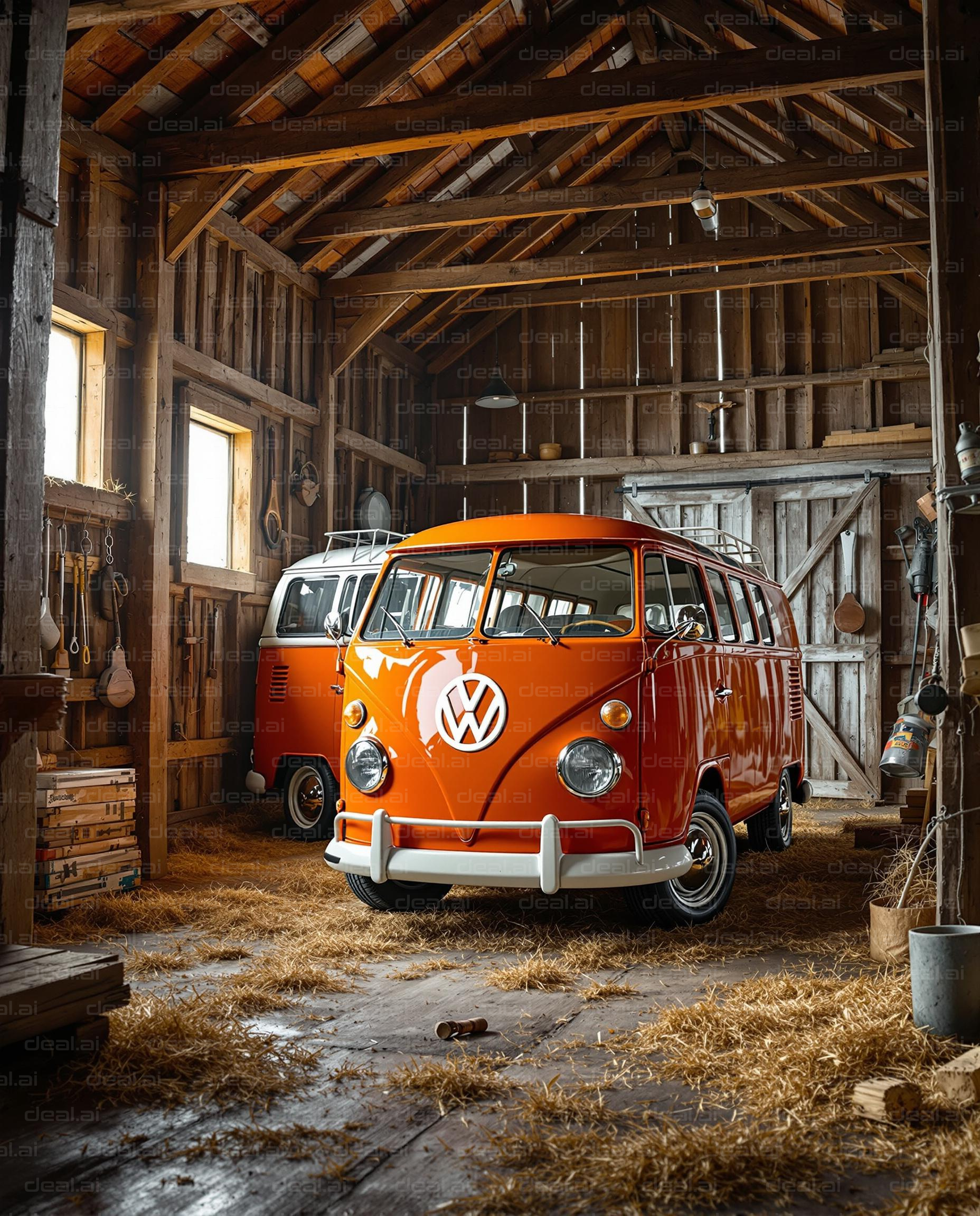 Vintage VW Bus in Rustic Barn