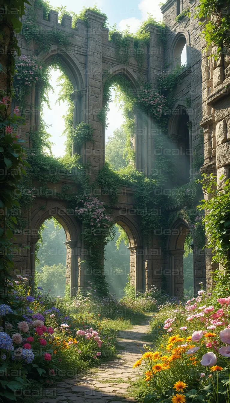 "Abandoned Castle Garden in Bloom"