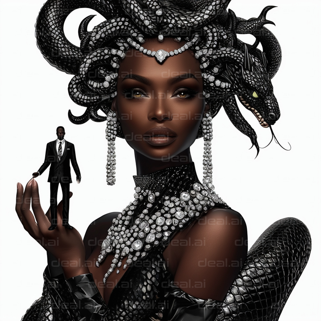 Enchanted Serpent Queen Holding Tiny Man