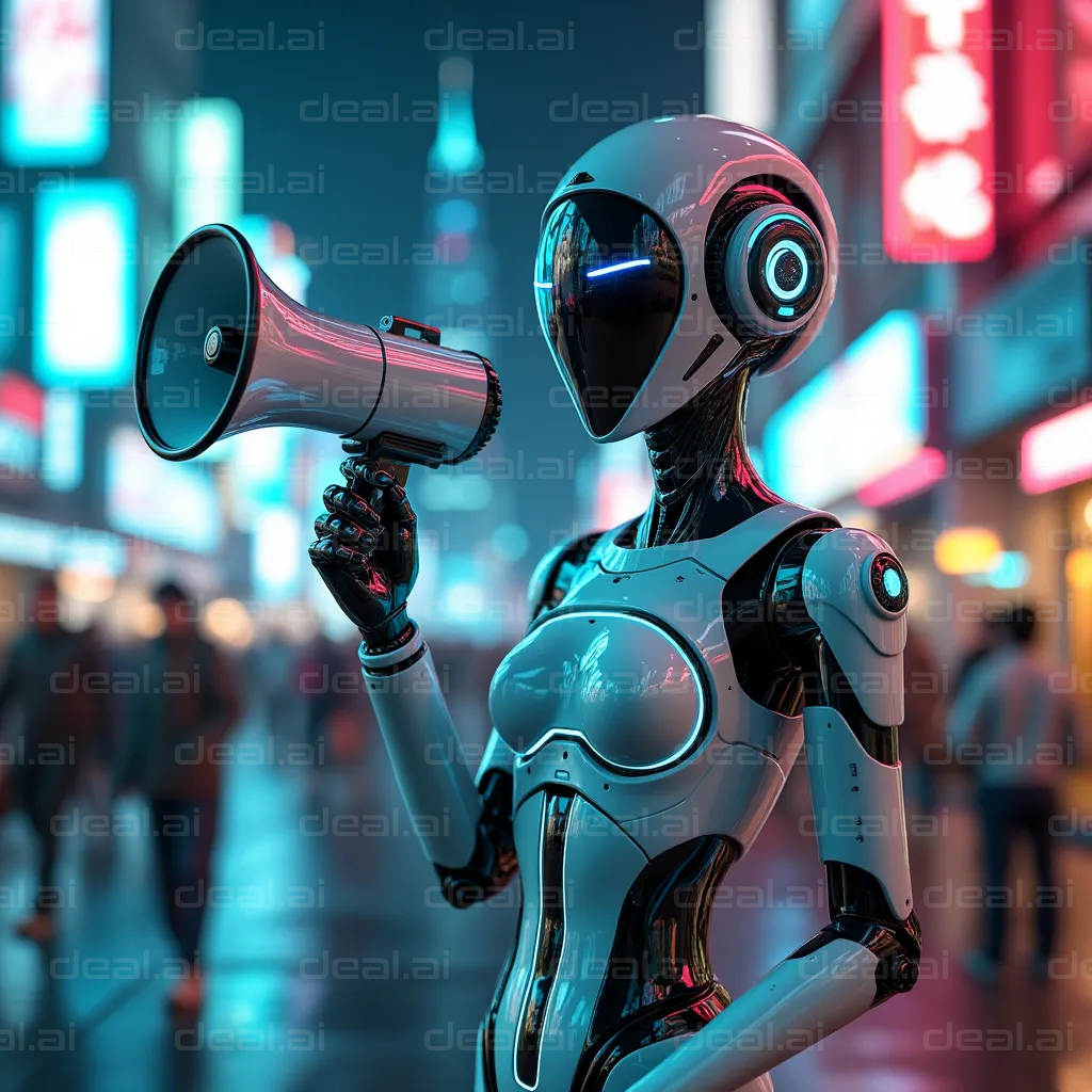 "Robot Announcement in Neon City"