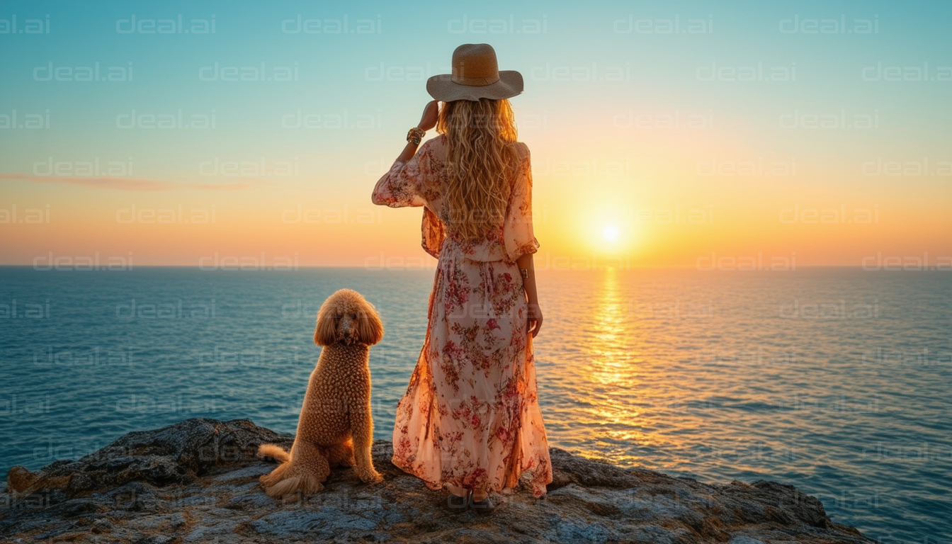 "Sunset Serenity with a Furry Friend"