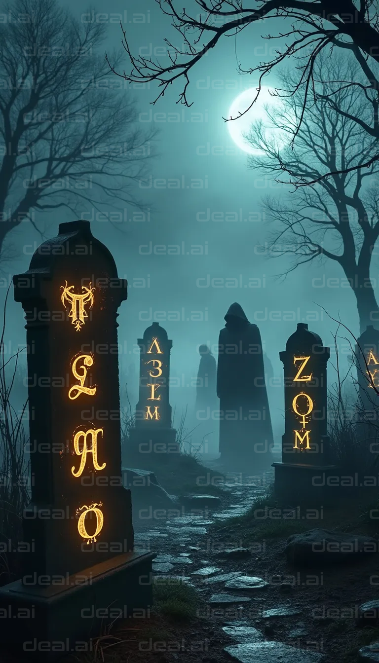 "Spooky Graveyard at Full Moon"