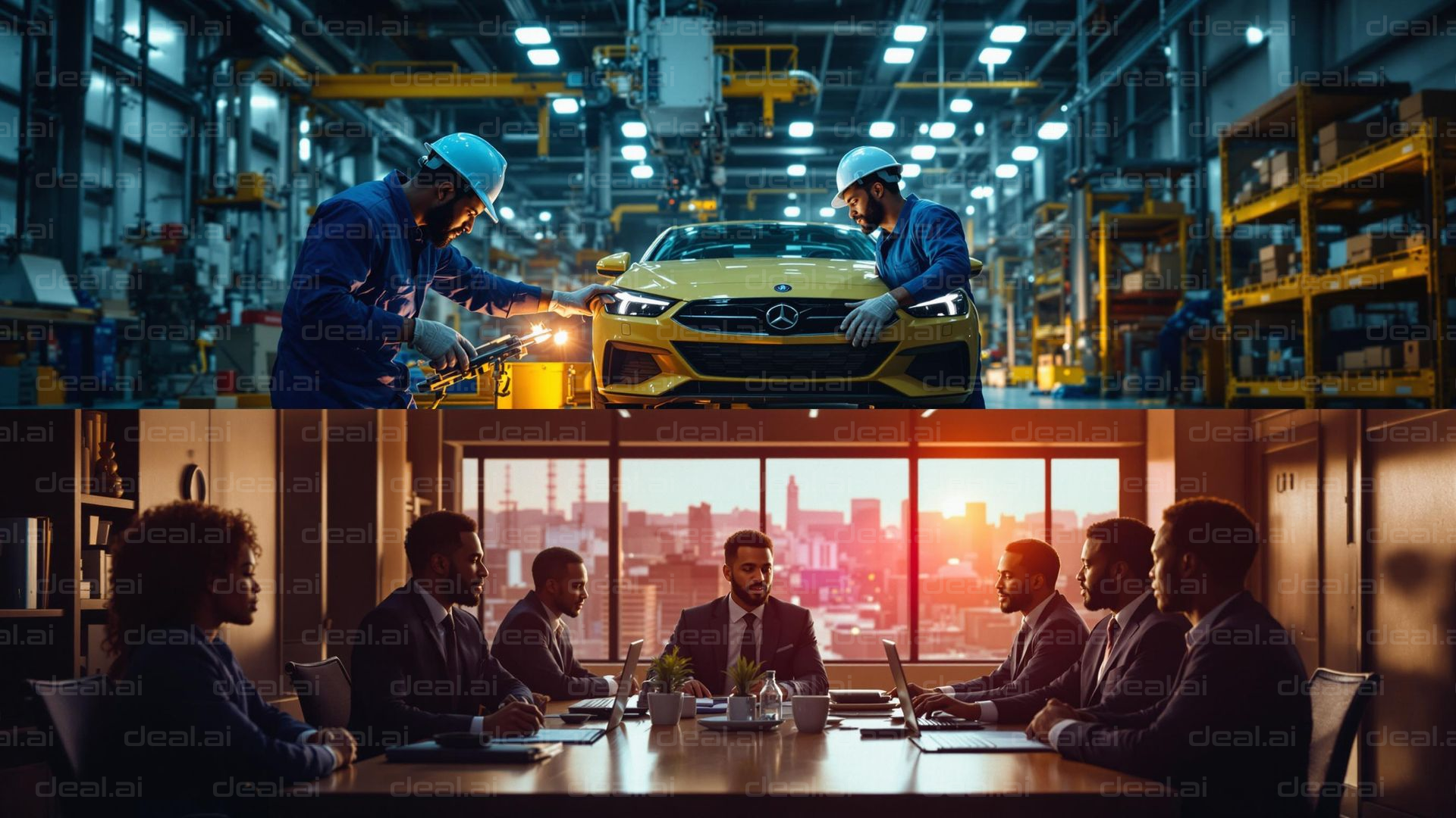 "Factory and Office Collaboration Scene"