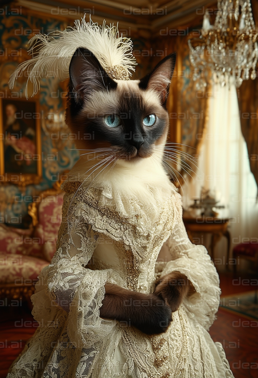 Elegant Feline Royalty in Vintage Attire