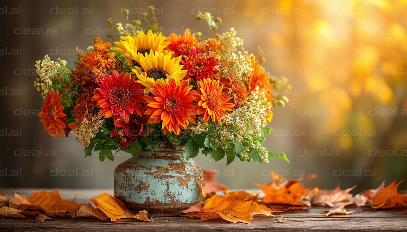 Autumn Floral Arrangement in Rustic Vase