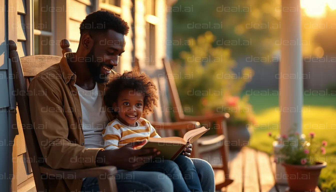 "Father Reading to Daughter on Porch"