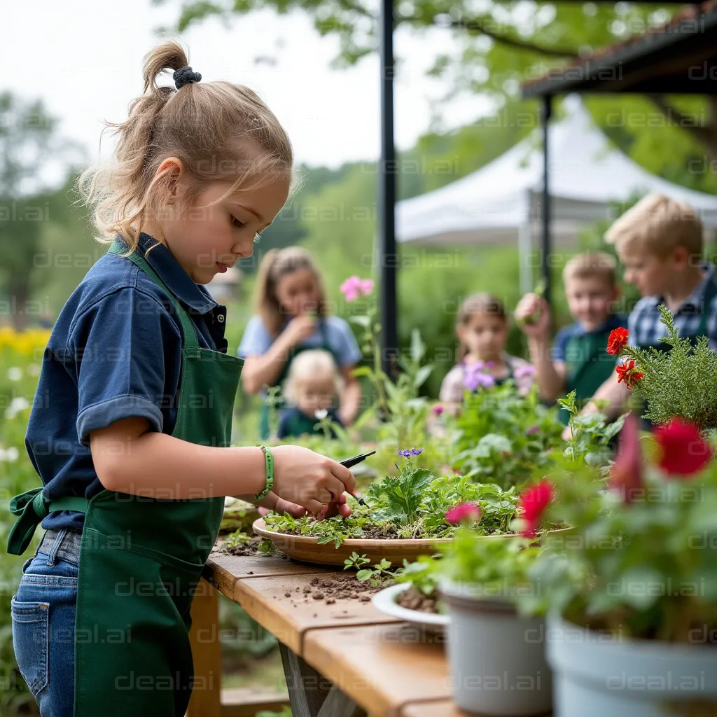 "Children Gardening Together Outdoors"