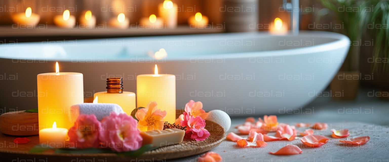 "Relaxing Spa Bath with Candles and Flowers"