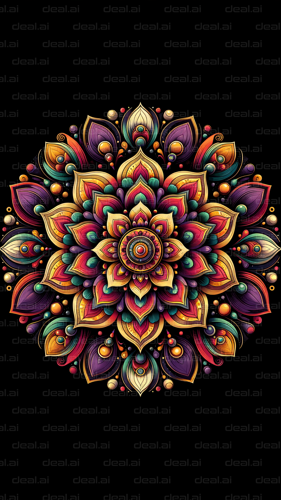 Colorful Mandala Art on Black Background