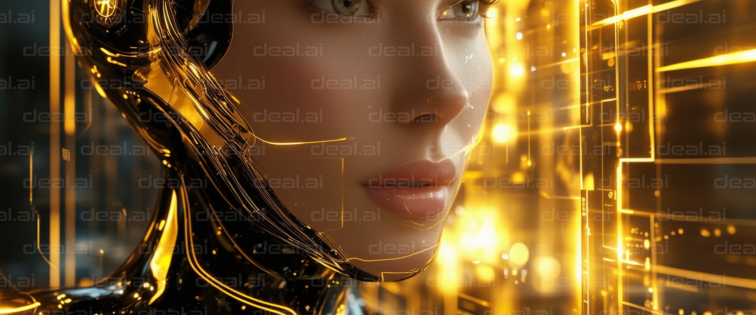 "Futuristic AI with Golden Lights"