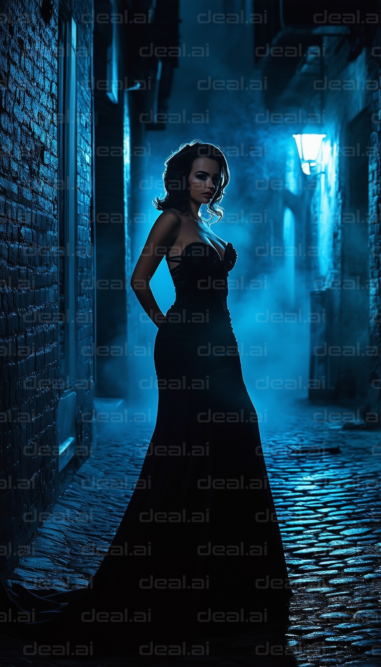 "Mysterious Woman in a Dark Alley"