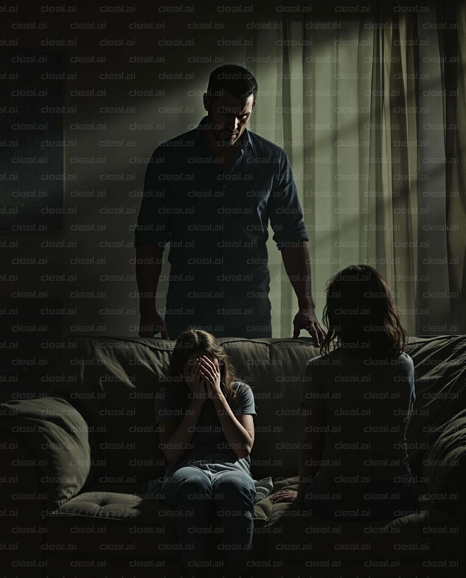 "Dark Mood in Dimly Lit Living Room"