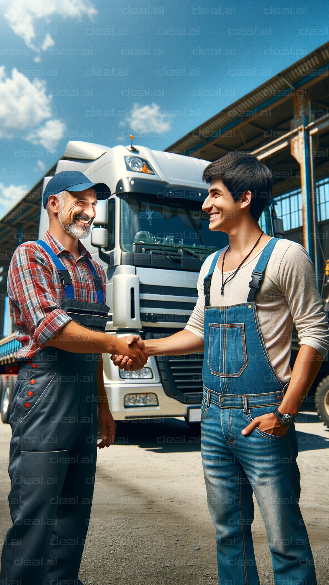 Truckers Shaking Hands at Worksite