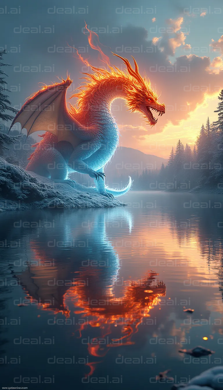 "Fiery Dragon by the Tranquil Lake"