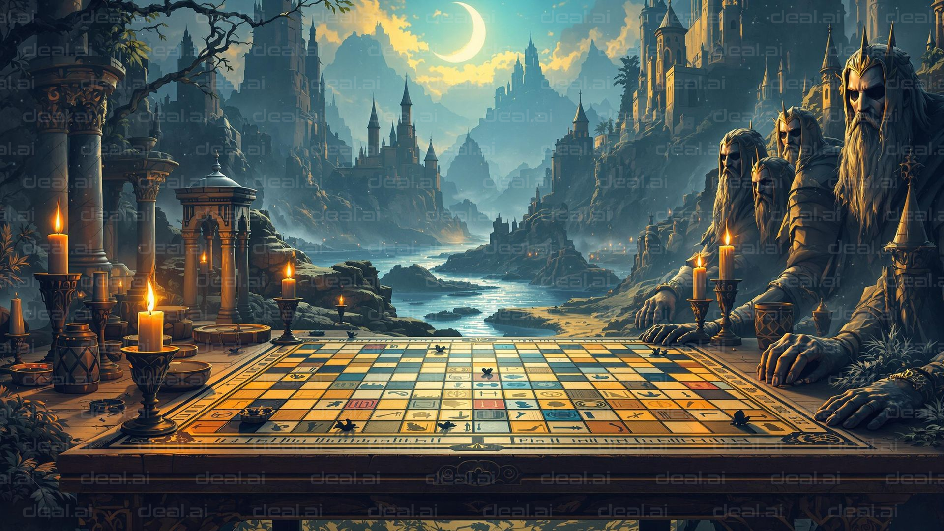 "Enchanted Chess in Mystical Lands"