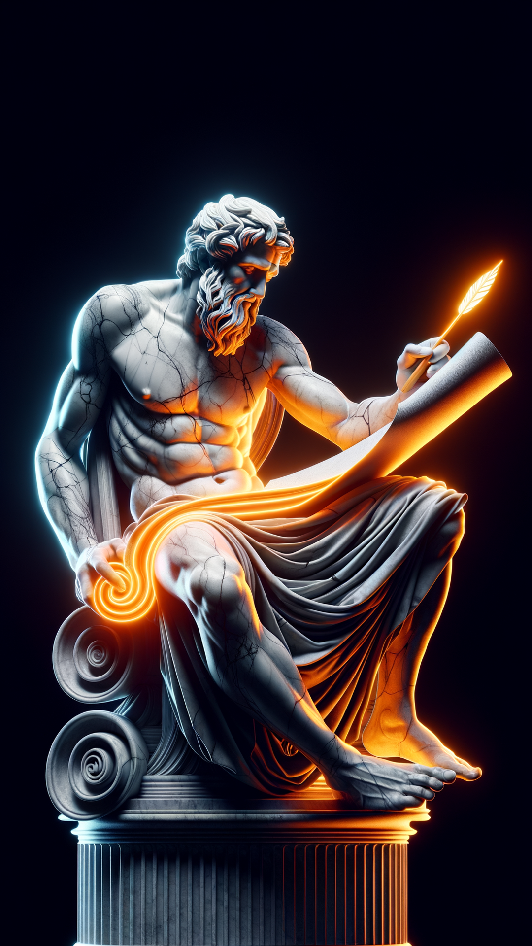 "Glowing Ancient Philosopher Sculpture"