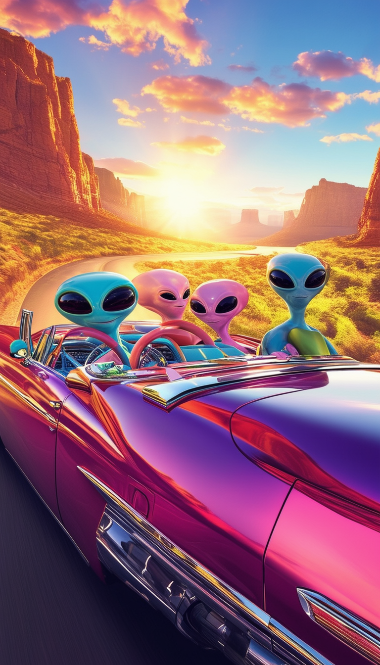 Alien Road Trip at Sunset