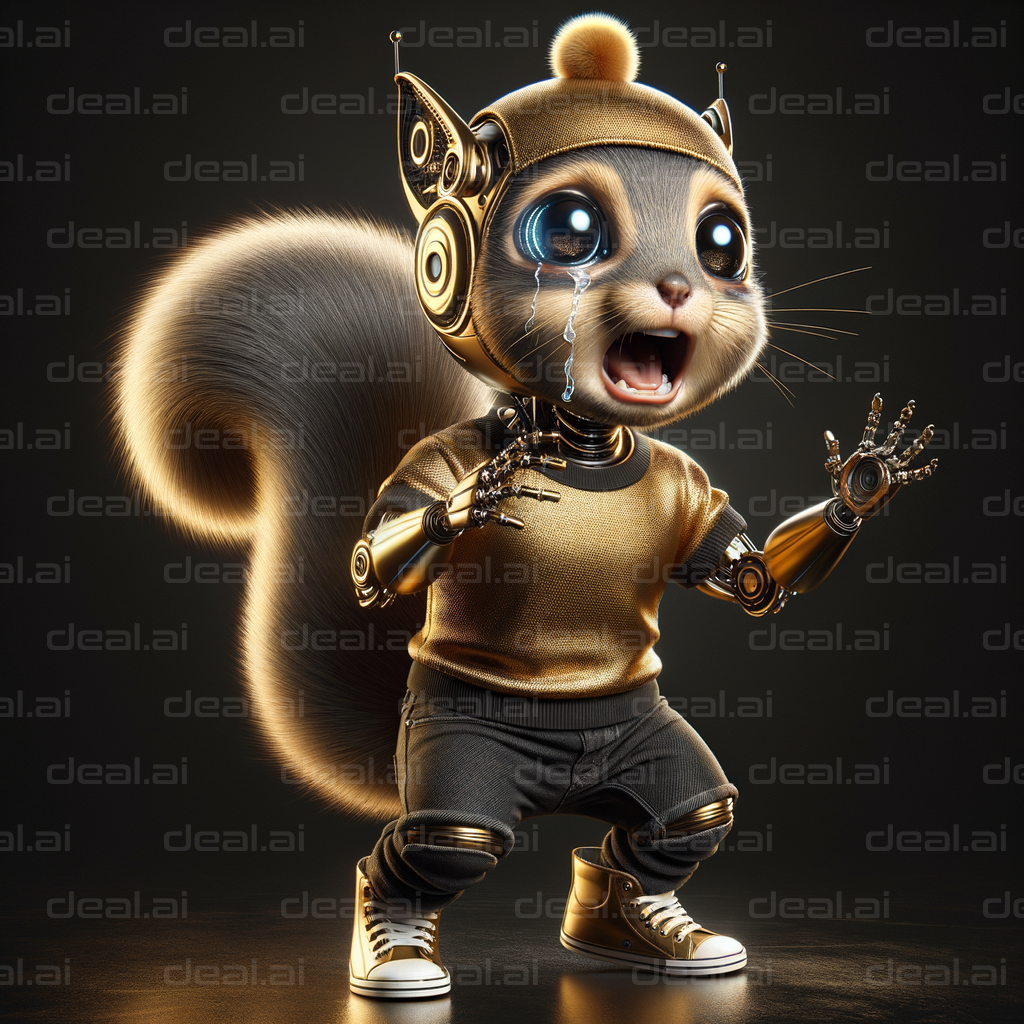 Crying Cyber Squirrel in Gold Attire