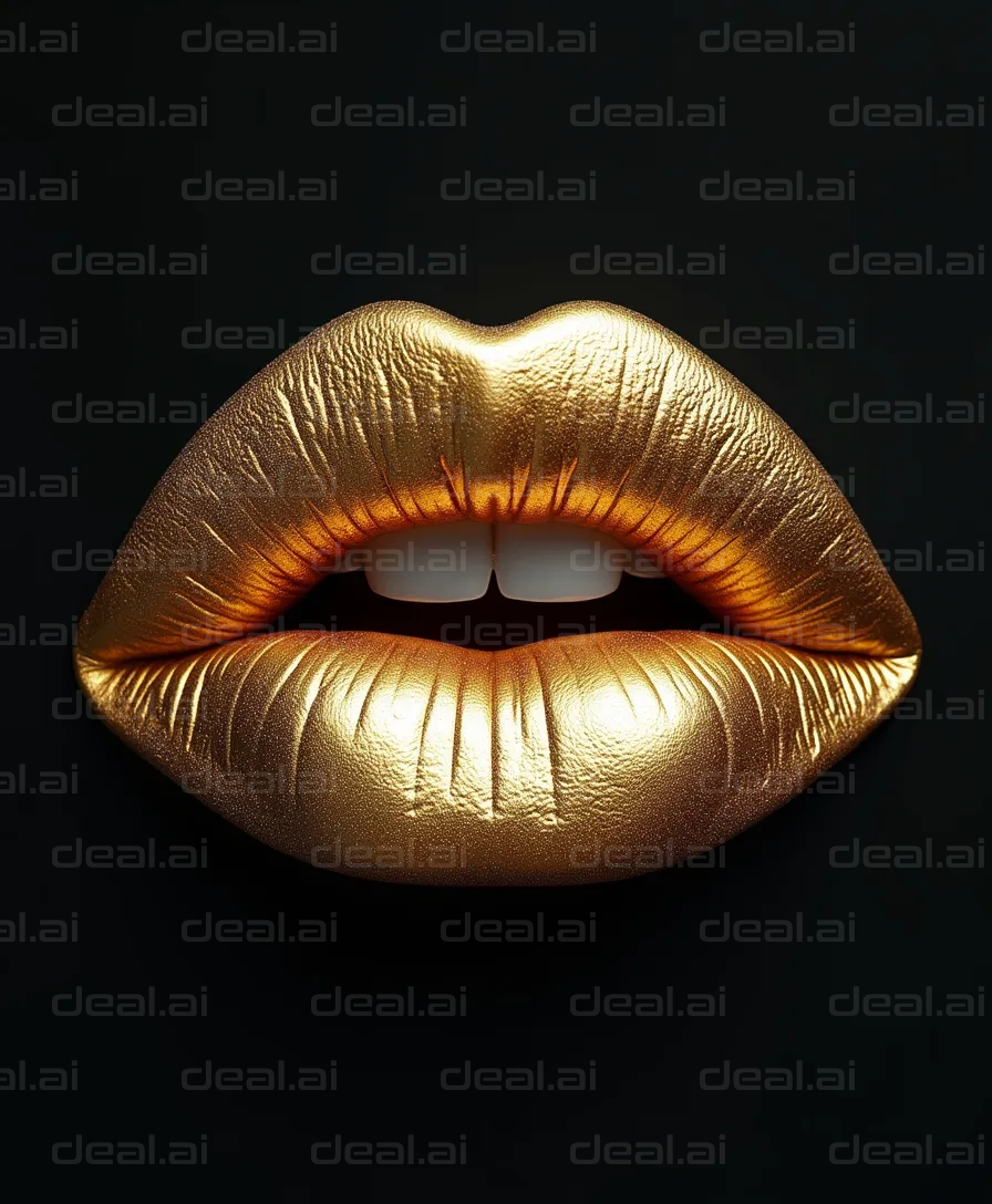 "Golden Lips on Black Background"