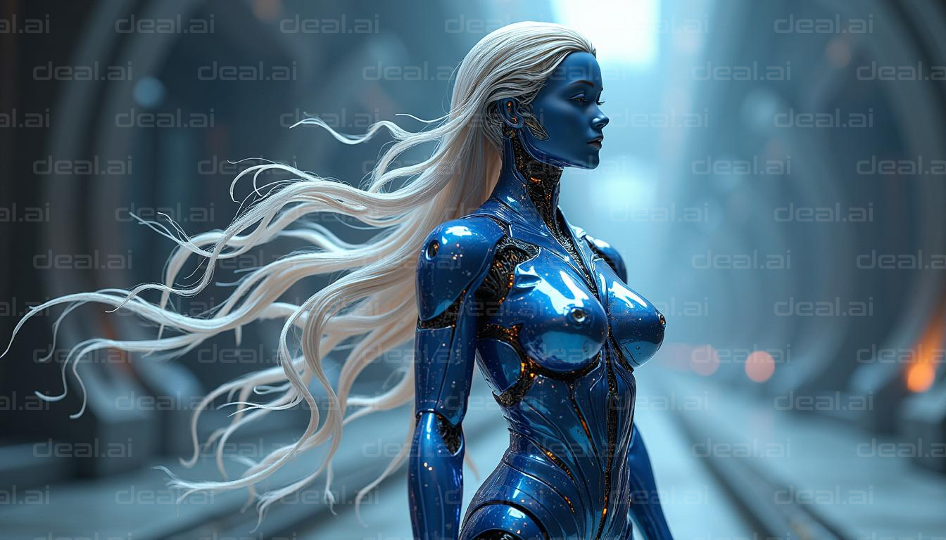 "Futuristic Cybernetic Woman in Blue"