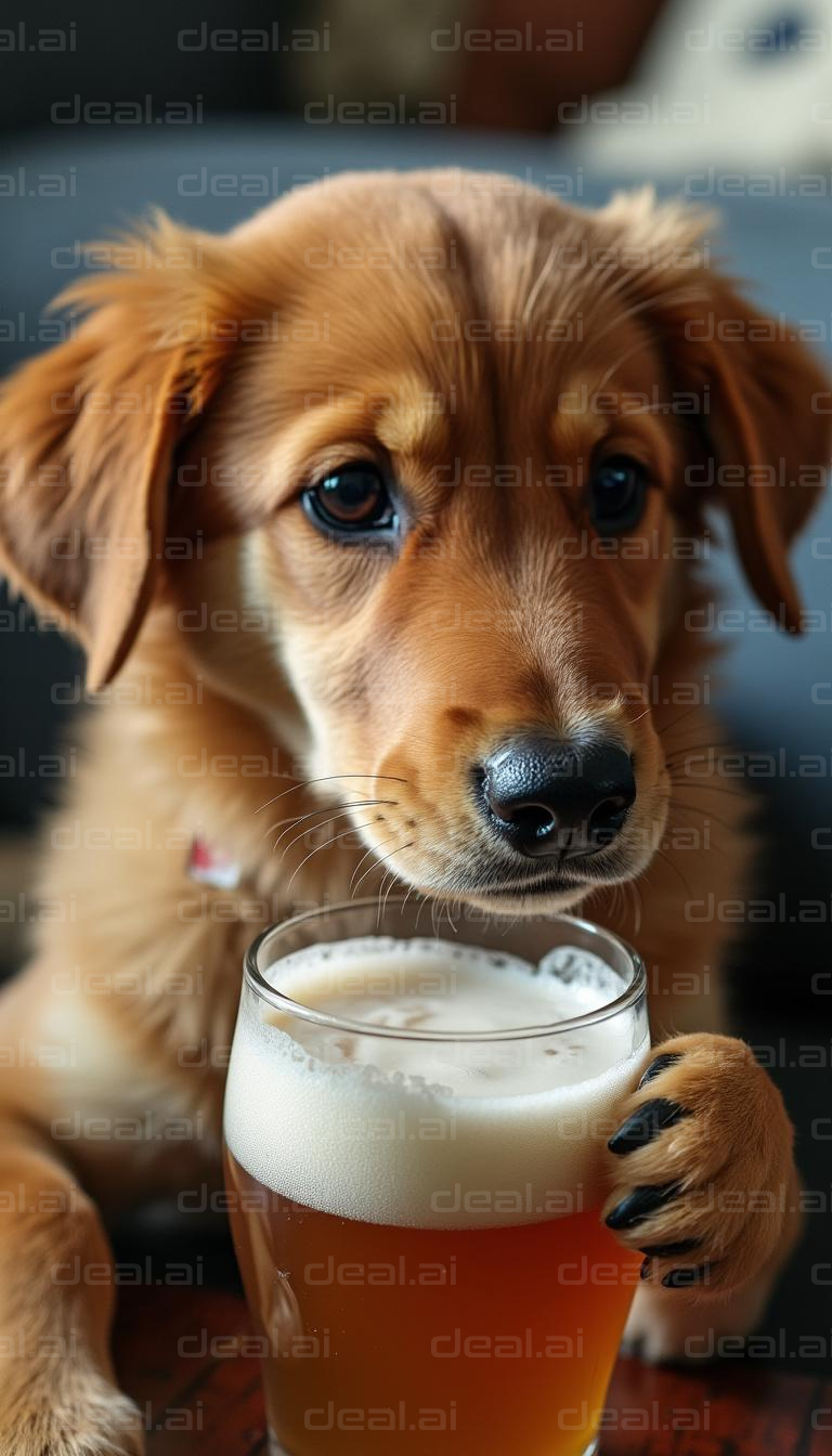 "Puppy with a Beer Glass: Cheers!"