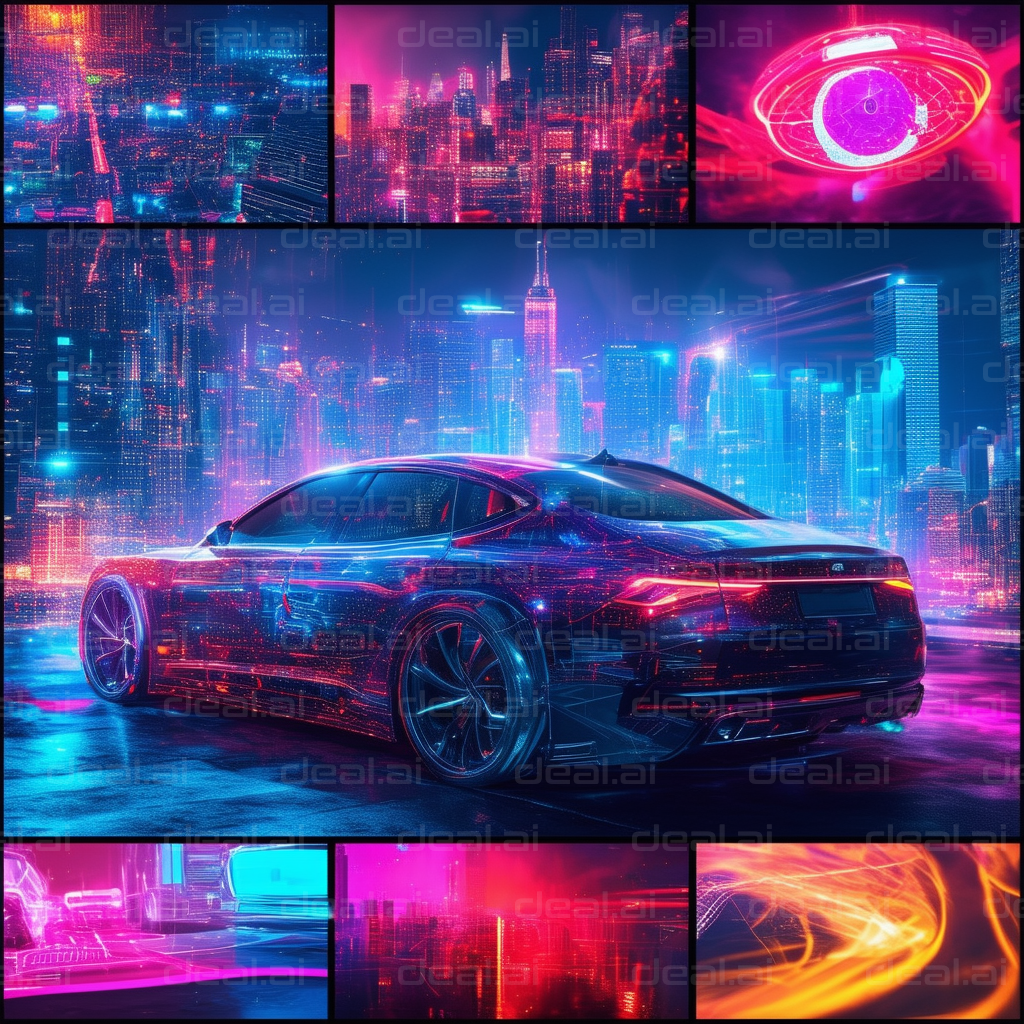 Neon Cityscape with Futuristic Car