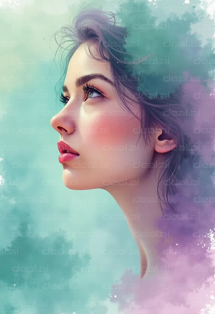 "Dreamy Gaze in Watercolor"