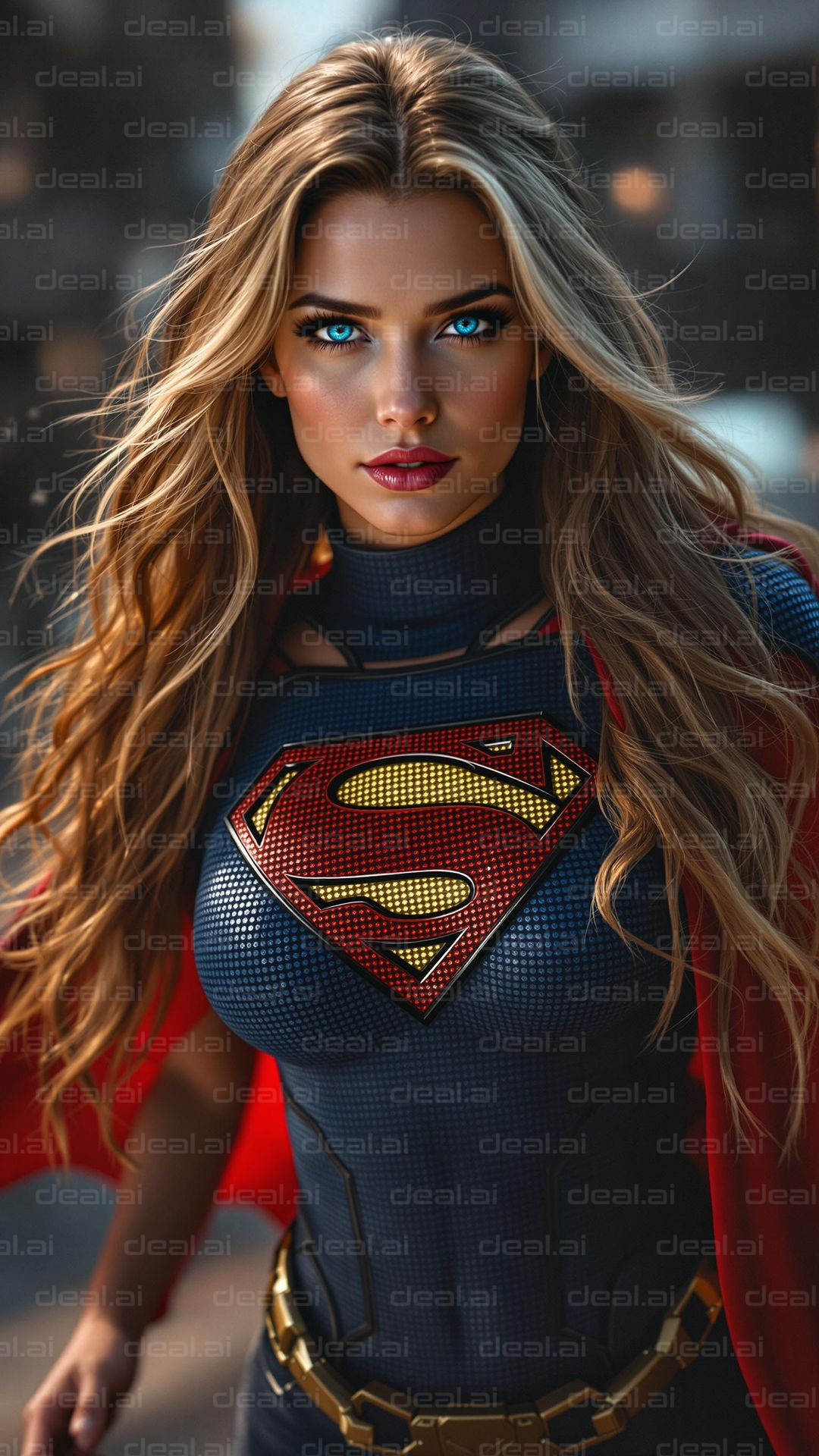 Superheroine with Radiant Blue Eyes