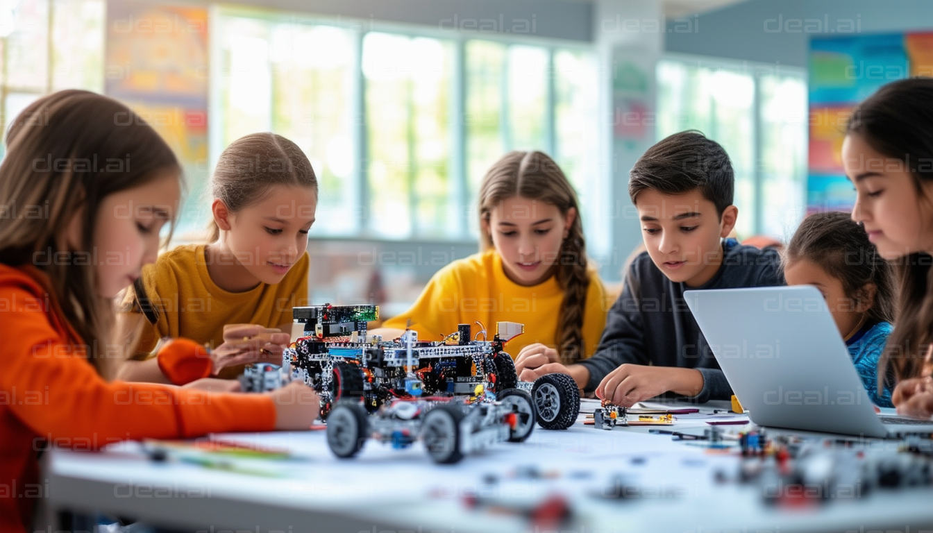 Kids Building Robots in Classroom