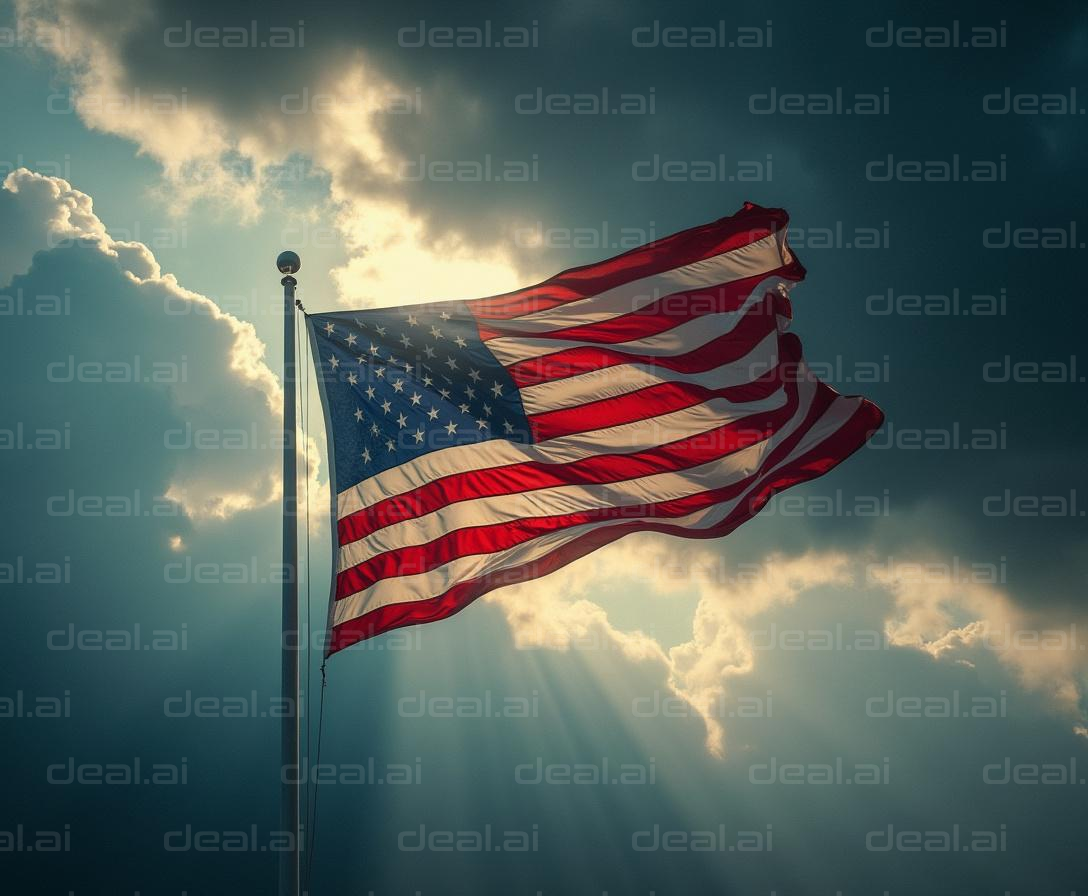 "American Flag with Sun Rays"