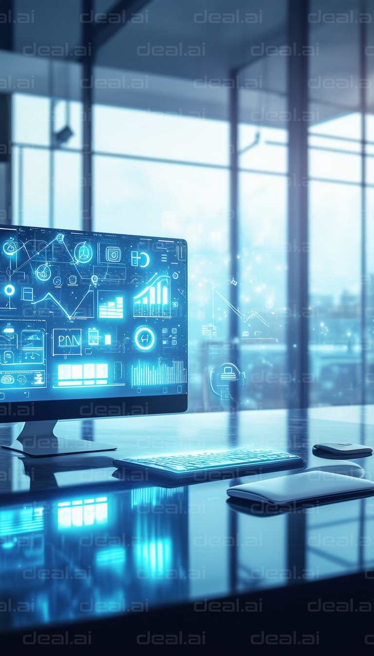 "Futuristic Data Analytics Workspace"