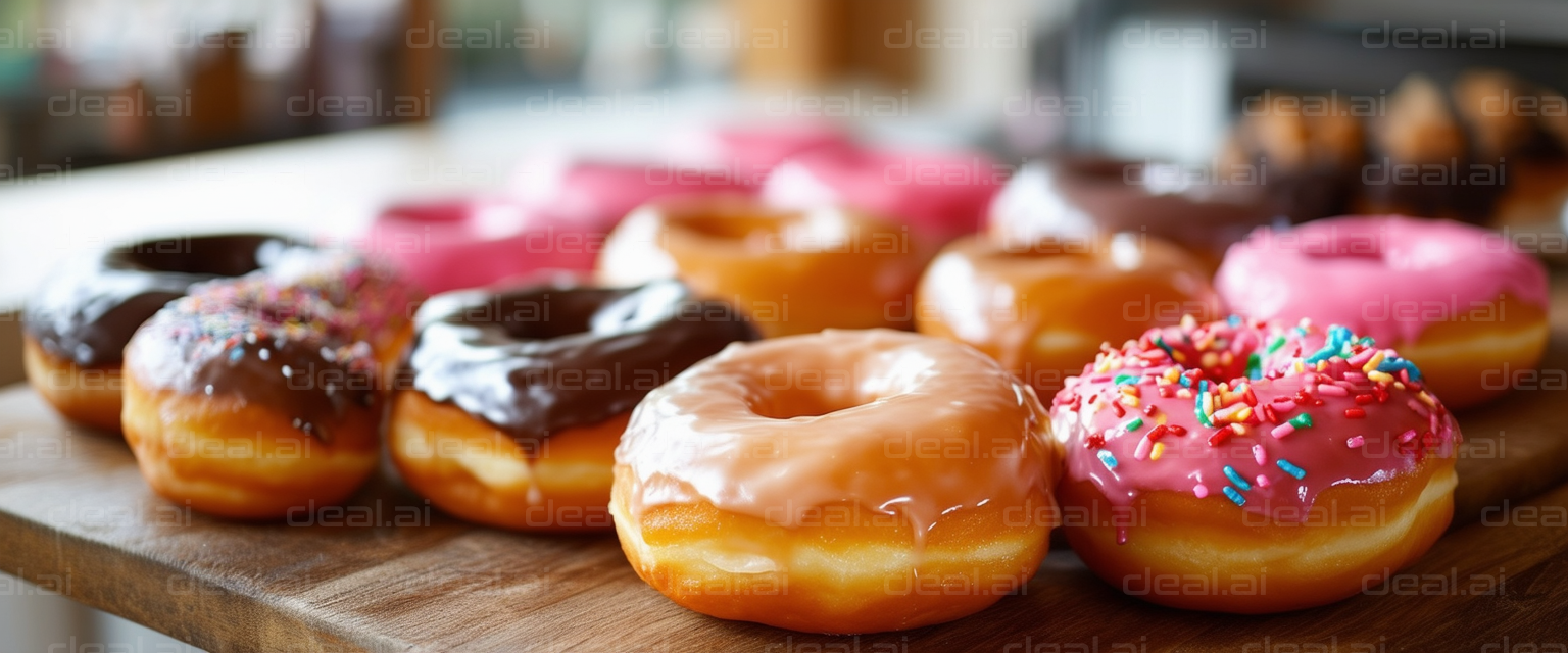 "Colorful Donuts on a Wooden Table"