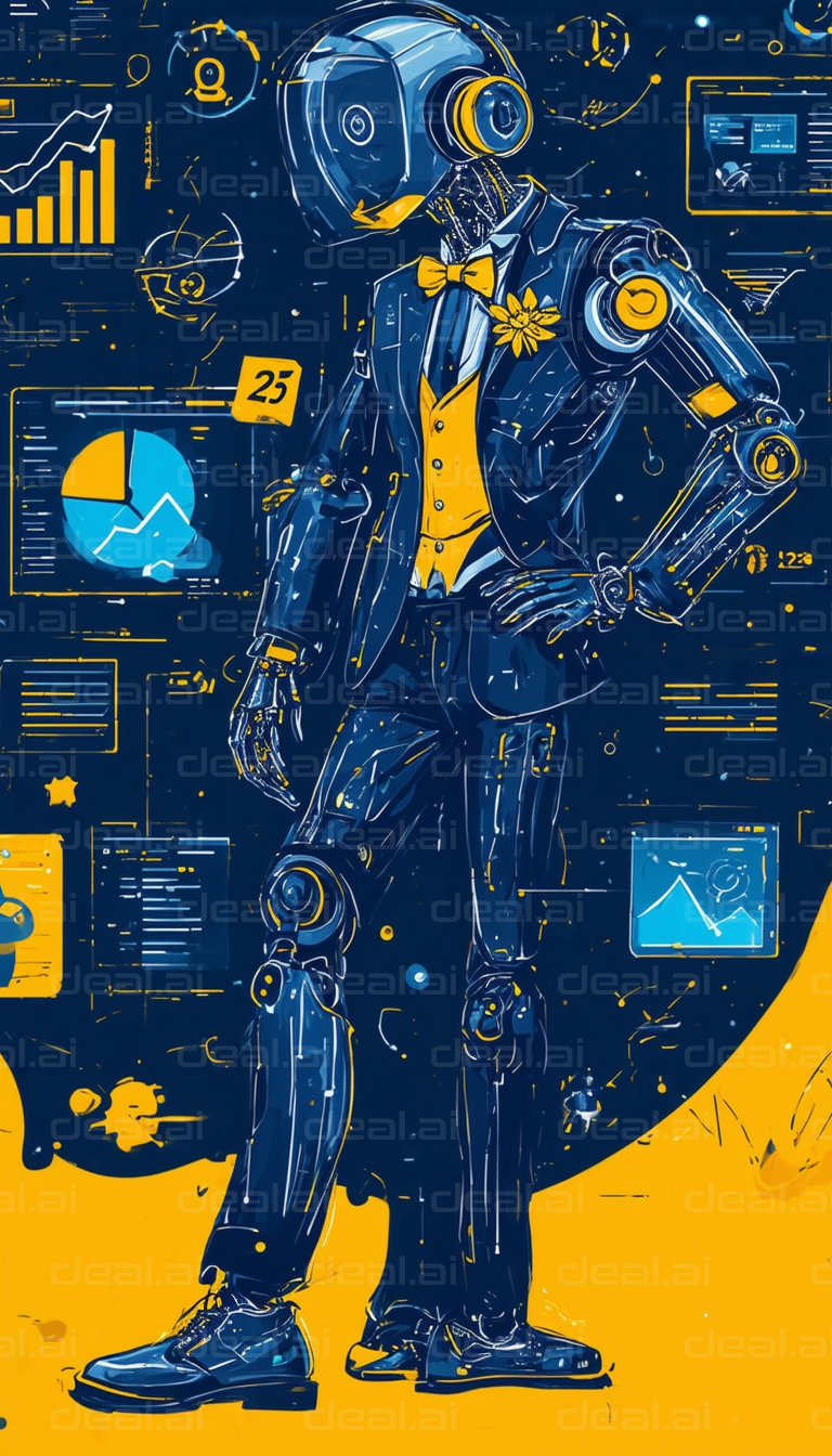 Robotic Businessman in Data Analysis