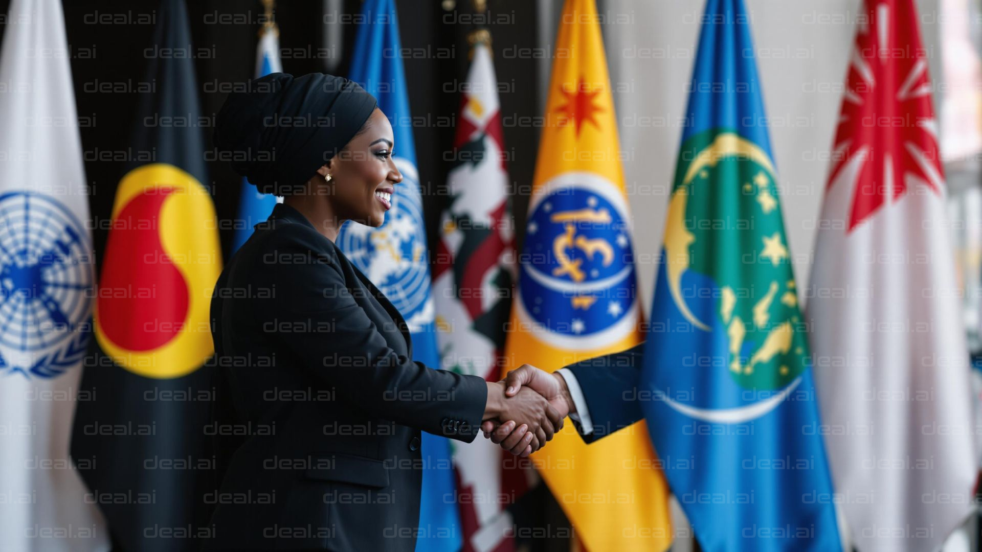 Diplomatic Handshake at Flags Display