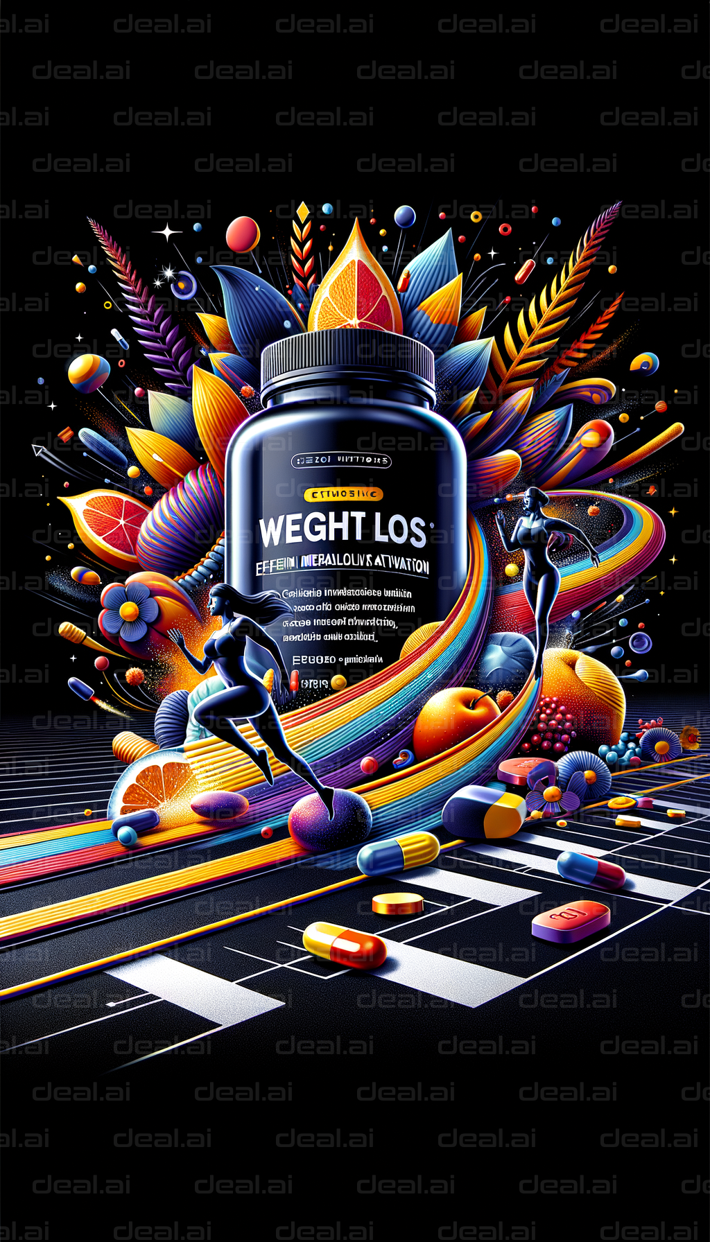"Colorful Weight Loss Supplement Illustration"