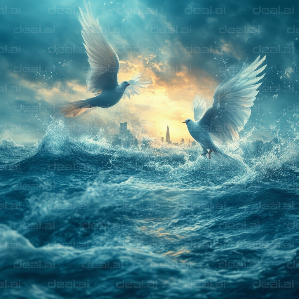 Doves Soar Over Ocean's Fury