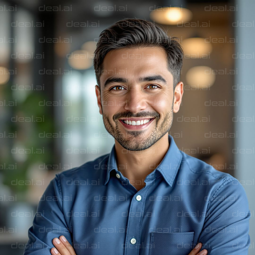 Smiling Professional in Blue Shirt