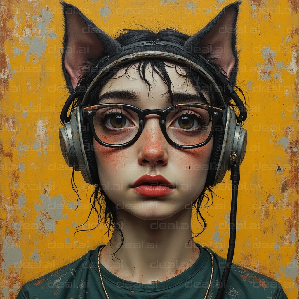 Whimsical Cat-Eared Kid with Headphones